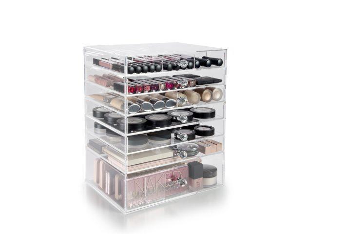 Acrylic Makeup Organiser Large - 7 Drawers Black Handle