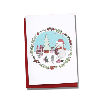 Cute Rabbit and Mouse Christmas Card